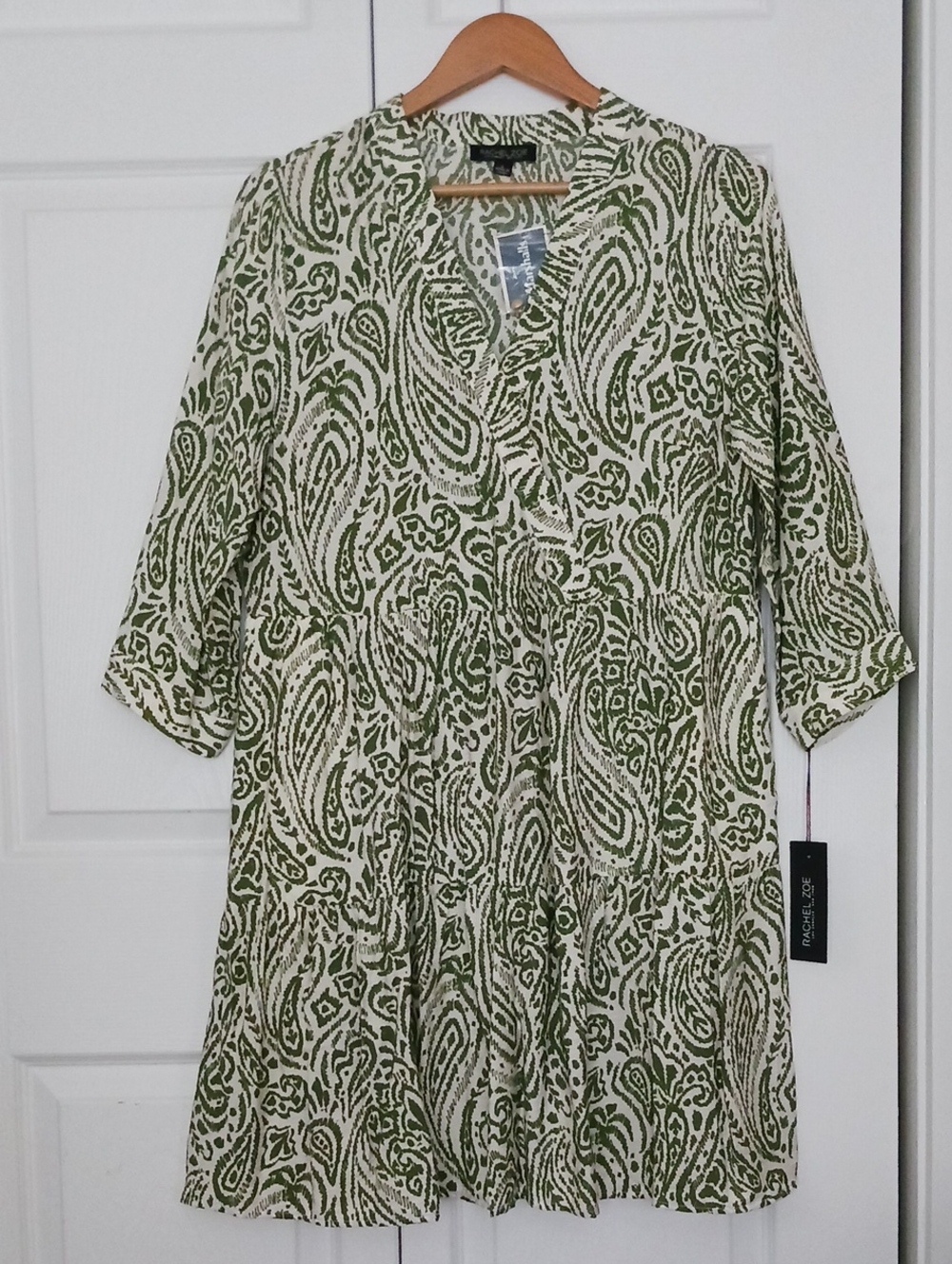 Rachel Zoe Paisley Tiered Dress 3/4 Sleeve w/ Pockets Size L NWT